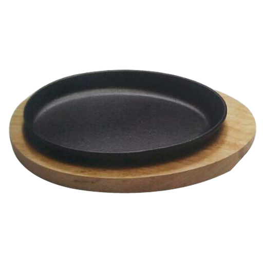 Oval Cast Iron Sizzling Platter with Wooden Trivet / Size 9", 10", 11"