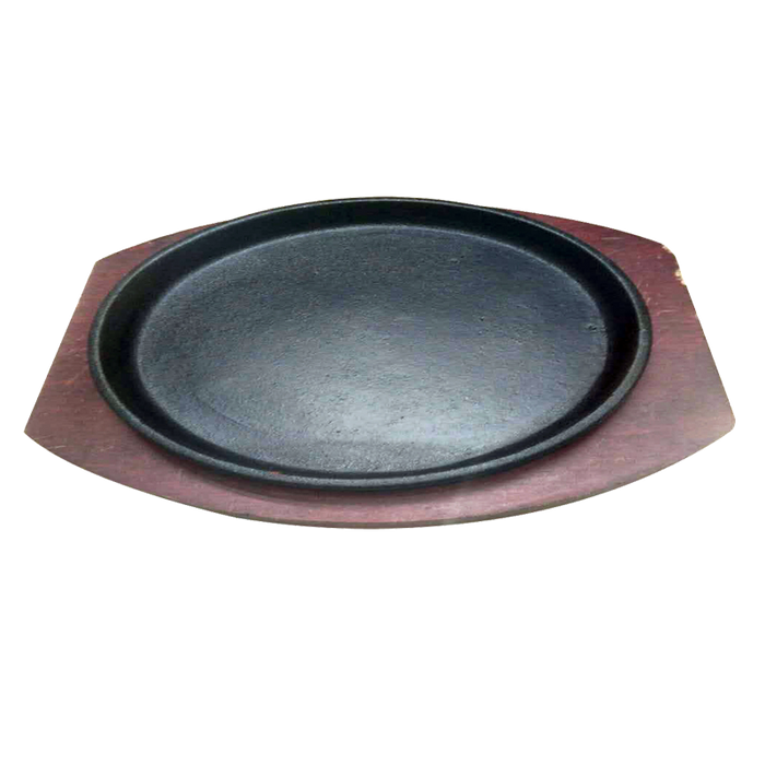 Round Cast Iron Sizzling Platter with Wooden Trivet / Size 7", 8", 8.75"